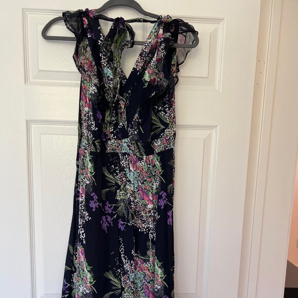 Navy Floral Ruffle Dress - Picture 2 of 3